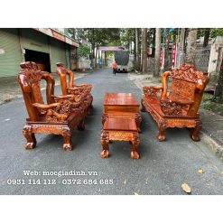Bàn ghế gỗ Tràm Rừng Bát Tiên Nghê nguyên khối tay 14
