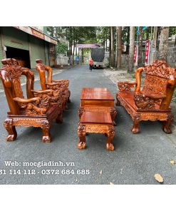 Bàn ghế gỗ Tràm Rừng Bát Tiên Nghê nguyên khối tay 14