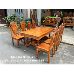 Bàn ăn Gõ Bánh Tây chân Sư Tử 8 ghế mặt 1.8cm