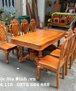 Bàn ăn Gõ Bánh Tây chân Sư Tử 8 ghế mặt 1.8cm