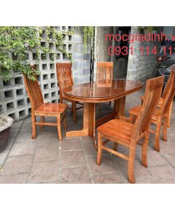 Bàn ăn sồi pháp oval 6 ghế màu