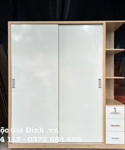 Tủ quần áo Cánh Trắng MDF Lõi Xanh kèm Kệ Trang Trí