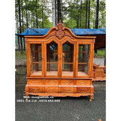 Tủ rượu Gõ Đỏ Cong Hoa Lá Tây