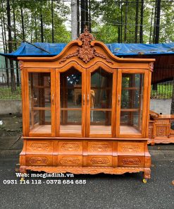 Tủ rượu Gõ Đỏ Cong Hoa Lá Tây