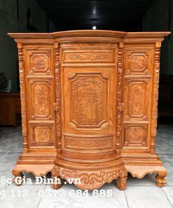 Tủ thờ Bụng Phệ Chạm Tam Đa Gõ Đỏ Toàn Bộ