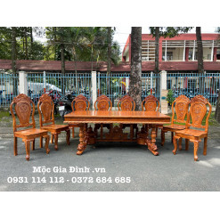 Bàn ăn Gõ Chữ Nhật chân Sư Tử 8 ghế mặt 1.8cm