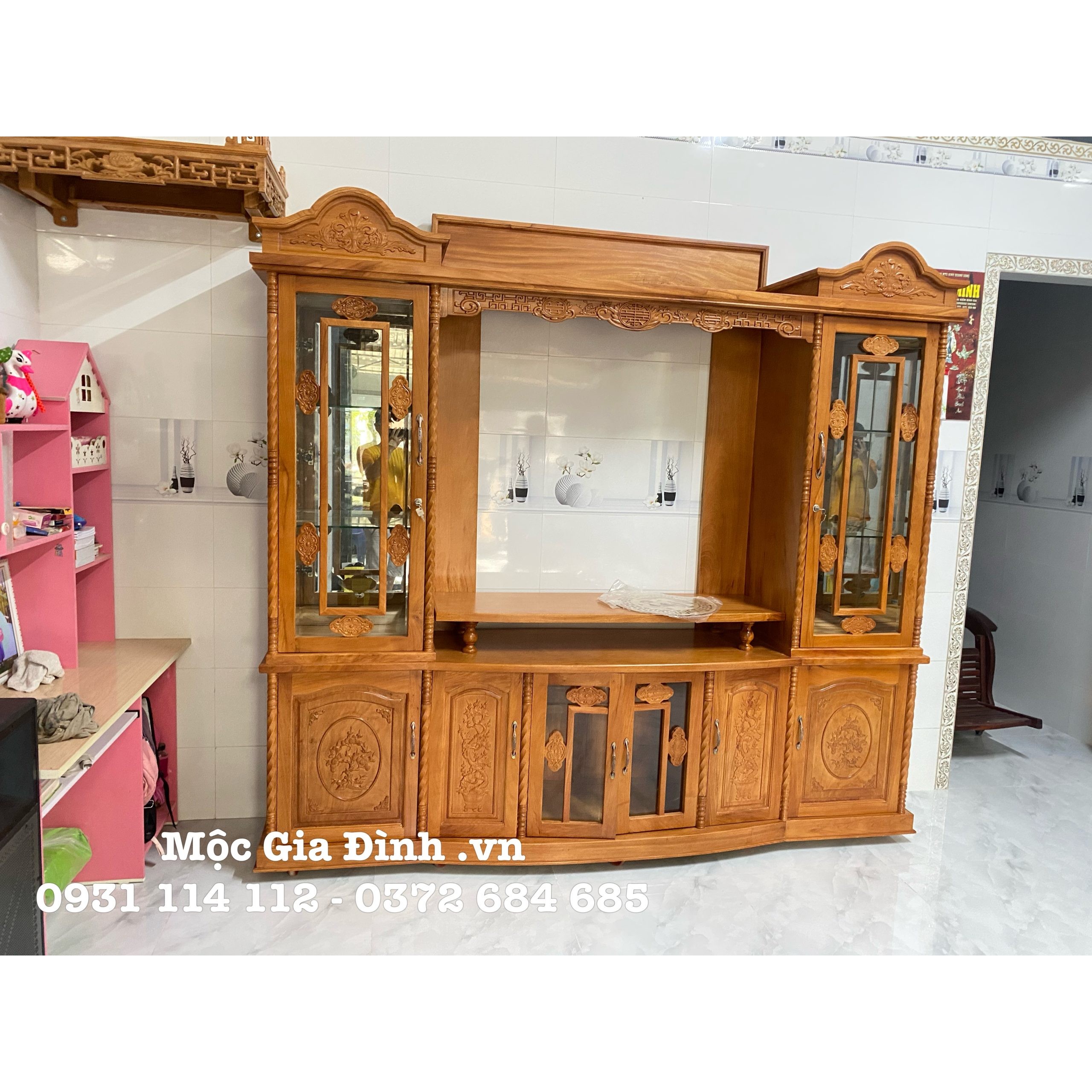 Kệ tivi Gõ Đỏ Kết Hợp Bàn Thờ Gia Tiên