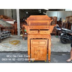 Bàn thờ Gia Tiên Nhị Cấp Gõ Đỏ chân chạm