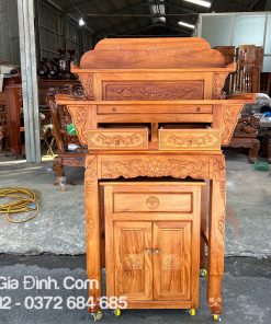 Bàn thờ Gia Tiên Nhị Cấp Gõ Đỏ chân chạm