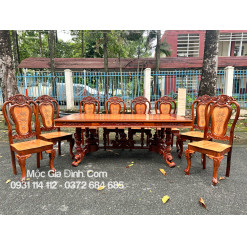 Bàn ăn Căm Xe Chữ Nhật Chân Sư Tử 8 ghế