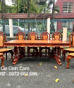Bàn ăn Căm Xe Chữ Nhật Chân Sư Tử 8 ghế