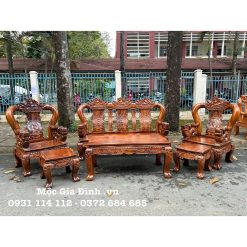 Bàn ghế gỗ Lim Đen Nghê Đỉnh tay Nghê nguyên khối tay 12