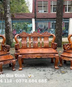 Bàn ghế gỗ Lim Đen Nghê Đỉnh tay Nghê nguyên khối tay 12