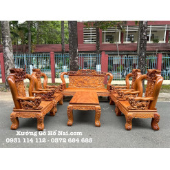Bộ bàn ghế Gõ Anh Hùng Tương Ngộ tay nghê nguyên khối 12 (8 món)