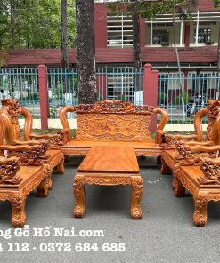 Bộ bàn ghế Gõ Anh Hùng Tương Ngộ tay nghê nguyên khối 12 (8 món)