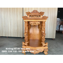 Bàn Thờ Thần Tài Thổ Địa Gõ Đỏ Mái Ngói 68x68x134