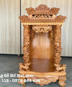 Bàn Thờ Thần Tài Thổ Địa Gõ Đỏ Mái Ngói 68x68x134