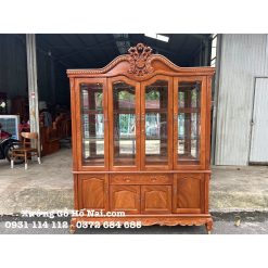 Tủ rượu Gõ Đỏ Đình Cong Hoa Lá Tây
