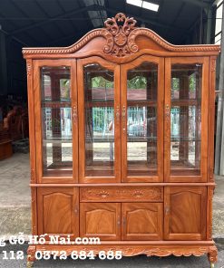 Tủ rượu Gõ Đỏ Đình Cong Hoa Lá Tây