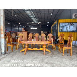 Bàn ăn tràm oval trơn 8 ghế