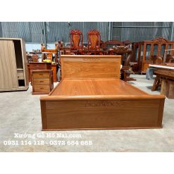 Giường Ngủ Gõ Đỏ Trơn Hộc Kéo