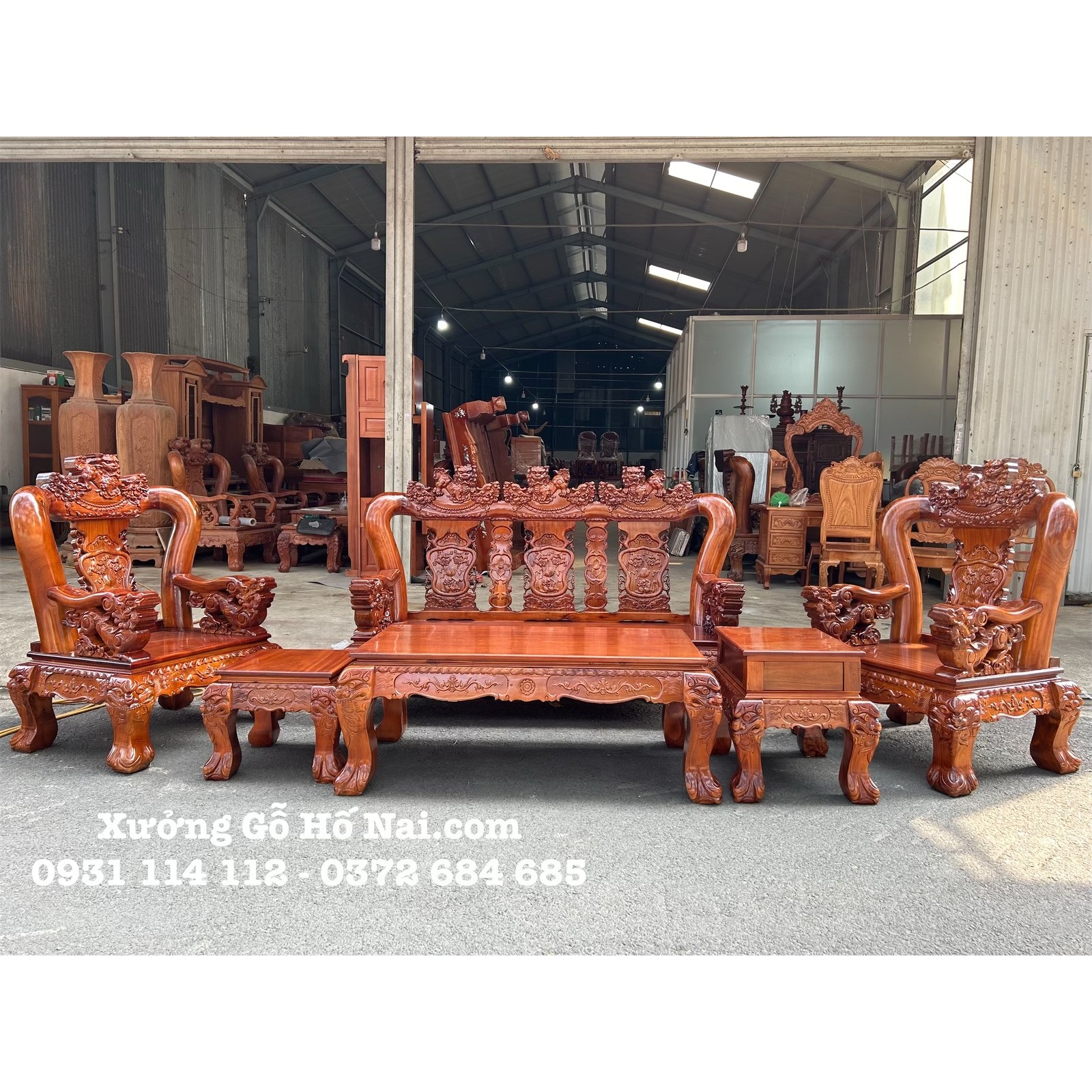 Bàn ghế gỗ Tràm Rừng Nghê Đỉnh Tay Nghê khối 14