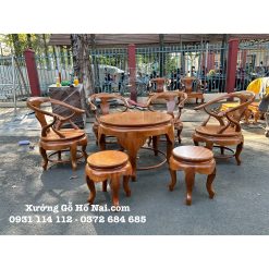 Bàn Trà Thúng Gõ Đỏ mặt 3cm
