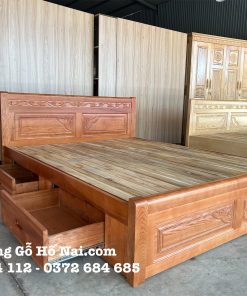 Giường ngủ Sồi Pháp Màu hộc kéo