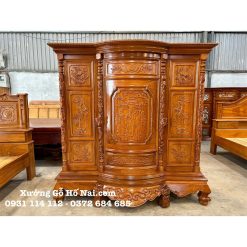 Tủ thờ gỗ Căm Xe chạm Tam Đa