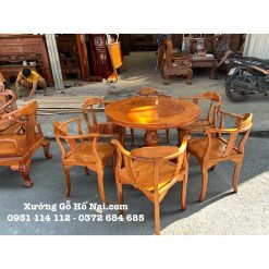 Bàn Trà gỗ Gõ Đỏ Trụ Khối 6 ghế