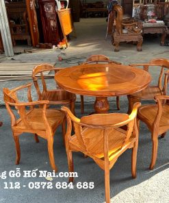 Bàn Trà gỗ Gõ Đỏ Trụ Khối 6 ghế