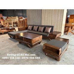 Bộ bàn ghế Góc L Gỗ Sồi Chân Thuyền